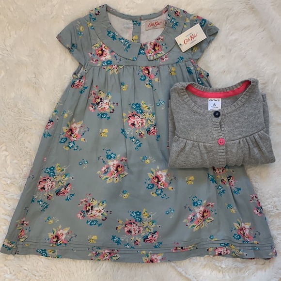 6-12 M Cath Kids London Floral Dress with Carter’s Sweater - Picture 1 of 15